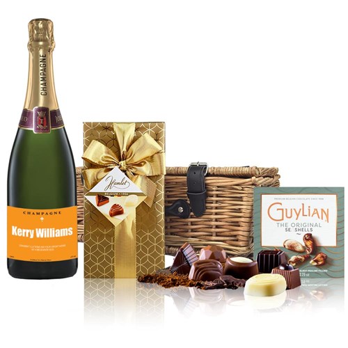 Personalised Champagne - Orange Label And Chocolates Hamper